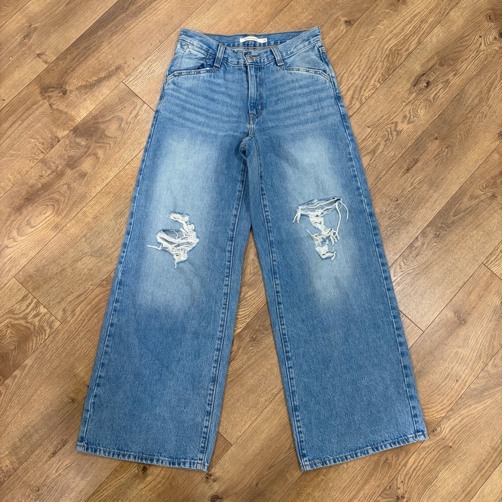 Levi's Light Blue Distressed Wide-Leg Jeans